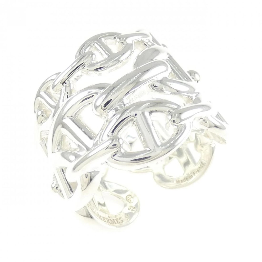 HERMES CHAINE D'ANCRE ENCHAINE RING: Hermes Chaine d'Ancre Enchaine Ring Brand: HERMES Type: Hermes Ring Material: 925Silver, Color: Silver Size: US8 1/4 Accessories: None Accessories Notice: When purchasing pre-owned goods,