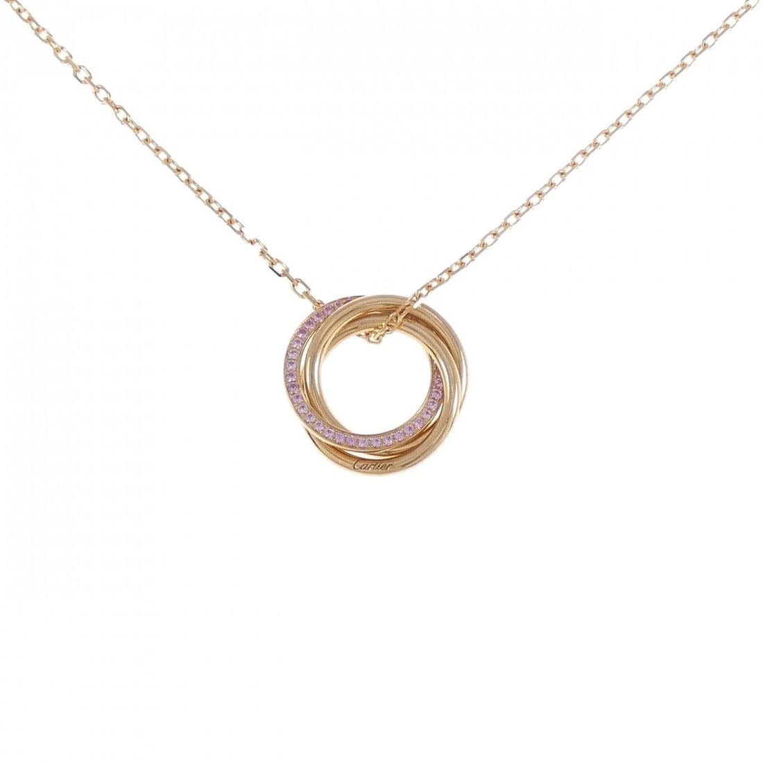 CARTIER TRINITY NECKLACE: Cartier Trinity Necklace Brand: CARTIER Type: Cartier Necklace Material: 750 Pink Gold, Main Stone/Creation Sapphire Color: Pink Gold Size: 41?44cm,Actual Size Pendant length approx. x width approx.: