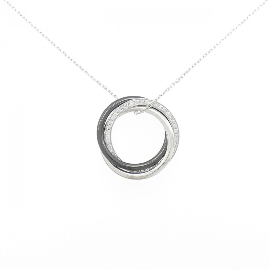 CARTIER TRINITY BLACK & WHITE NECKLACE: Cartier Trinity Black & White Necklace Brand: CARTIER Type: Cartier Necklace Material: 750 white gold/ceramic, Main Stone/Creation Natural Color: none Size: 41?45cm,Actual Size Pendant length approx.