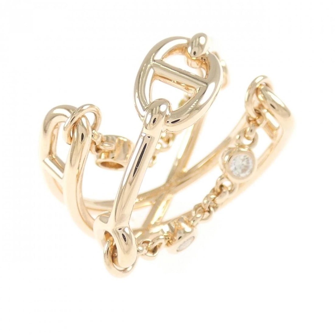 HERMES CHAINE D'ANCRE CHAOS RING: Hermes Chaine d'Ancre Chaos Ring Brand: HERMES Type: Hermes Ring Material: 750 Pink Gold, Main Stone/Creation Natural Color: Pink Gold Size: US8.5 Accessories: None Accessories Notice: Whe