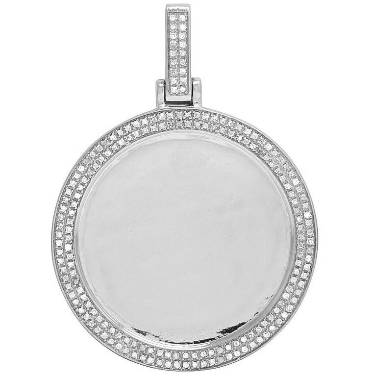 10K WHITE GOLD MEMORY FRAME DIAMOND CHARM PENDANT: 10K White Gold Memory Frame Diamond Charm Pendant Brand: None Type: Pendant Material: 10K White Gold, Main Stone/Creation Natural Color: White Gold Size: Dimension 1.75" 32mm diameter Accessories: