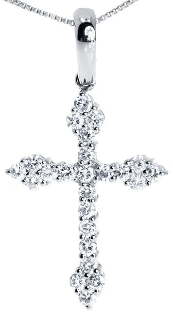 14K YELLOW GOLD ROUND PRONG DIAMOND CROSS PENDANT CHARM: 14k Yellow Gold Round Prong Diamond Cross Pendant Charm Brand: None Type: Material: 14K White Gold, Color: White Gold Size: Dimension 1" long, 18mm wide Accessories: None Accessories Notic