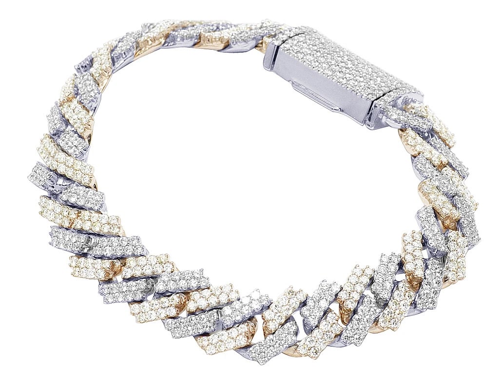 10K TWO-TONE WHITE/ROSE GOLD DIAMOND CUBAN BRACELET: 10K Two-Tone White/Rose Gold Diamond Cuban Bracelet Brand: None Type: Bracelet Material: 10K White/Rose Gold, Color: Multi-Tone Size: Dimension 8.5" 12MM Accessories: None Accessories Noti