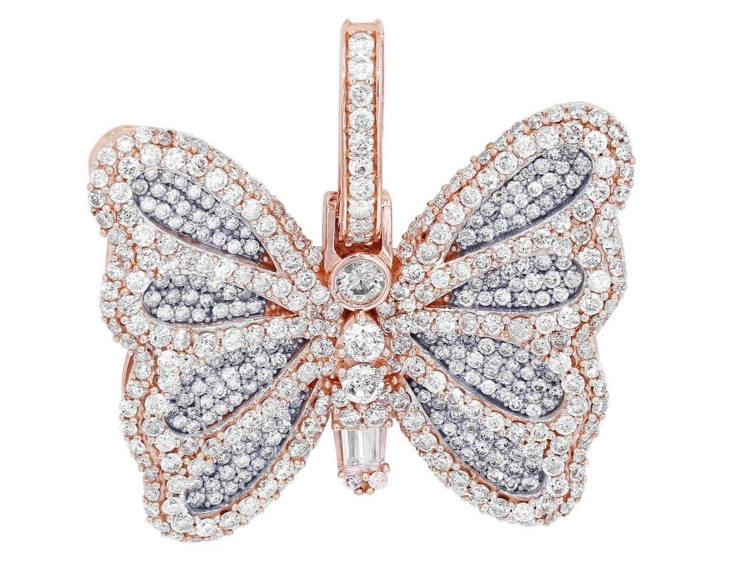 UNISEX DIAMOND BUTTERFLY PENDANT 10K ROSE WHITE GOLD: Unisex Diamond Butterfly Pendant 10K Rose White Gold Brand: None Type: Pendant Material: 10K Rose White Gold, Main Stone/Creation Natural Color: Multi-Tone Size: Dimension 1" x 1' x 5mm Accessorie