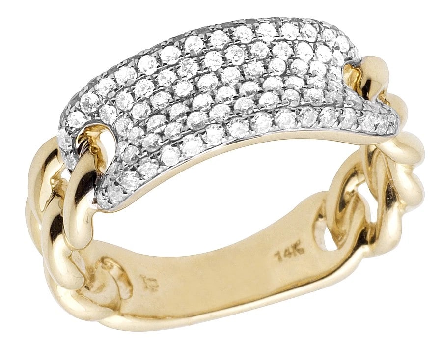 UNISEX 14K YELLOW GOLD DIAMONDS CUBAN LINK PINKY BAND RING: Unisex 14K Yellow Gold Diamonds Cuban Link Pinky Band Ring Brand: None Type: Ring Material: 14K Yellow Gold, Main Stone/Creation Natural Color: Yellow Gold Size: 10 US Accessories: None Ac