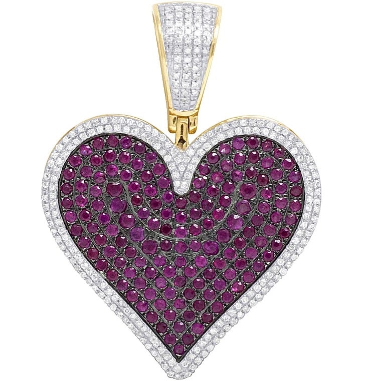 10K YELLOW GOLD RED RUBY DIAMOND HEART LOVE PEDANT CHARM (1 of 3)