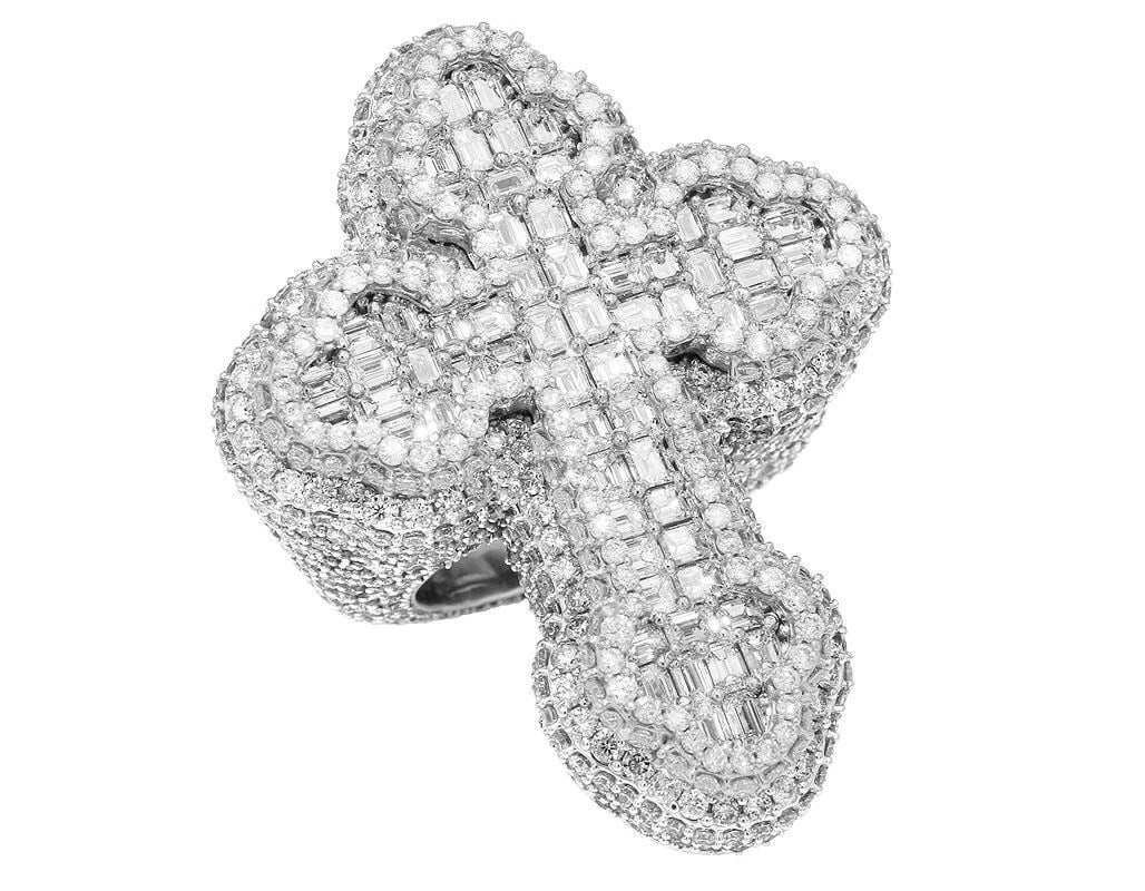 CROSS EMERALD DIAMOND PINKY RING 10K WHITE GOLD: Cross Emerald Diamond Pinky Ring 10K White Gold Brand: None Type: Ring Material: 10K White Gold, Main Stone/Creation Natural Color: White Gold Size: Dimension(s) 2" x 1.5" x 10mm Accessories: None