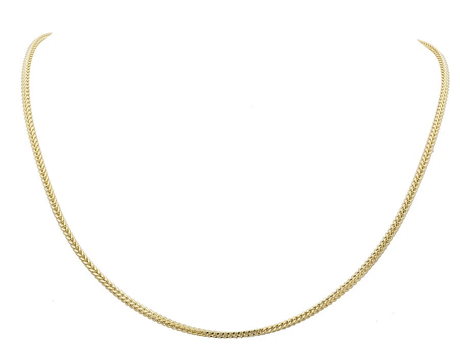 14K YELLOW GOLD HOLLOW FRANCO LINK CHAIN NECKLACE: 14K Yellow Gold Hollow Franco Link Chain Necklace Brand: None Type: Necklace Material: 14K Yellow Gold, Color: Yellow Gold Size: Length 16inch Width 1.5mm Accessories: None Accessories Not