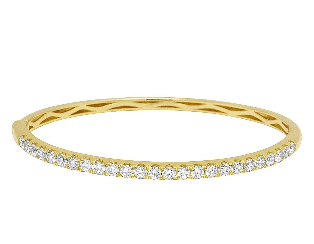 ONE ROW 10 POINTER SOLITAIRES DIAMOND BANGLE BRACELET: One Row 10 Pointer Solitaires Diamond Bangle Bracelet Brand: None Type: Bracelet Material: 14K White Gold, Main Stone/Creation Natural Color: White Gold Size: Dimension L 6.5" x W 3.5mm Accessorie