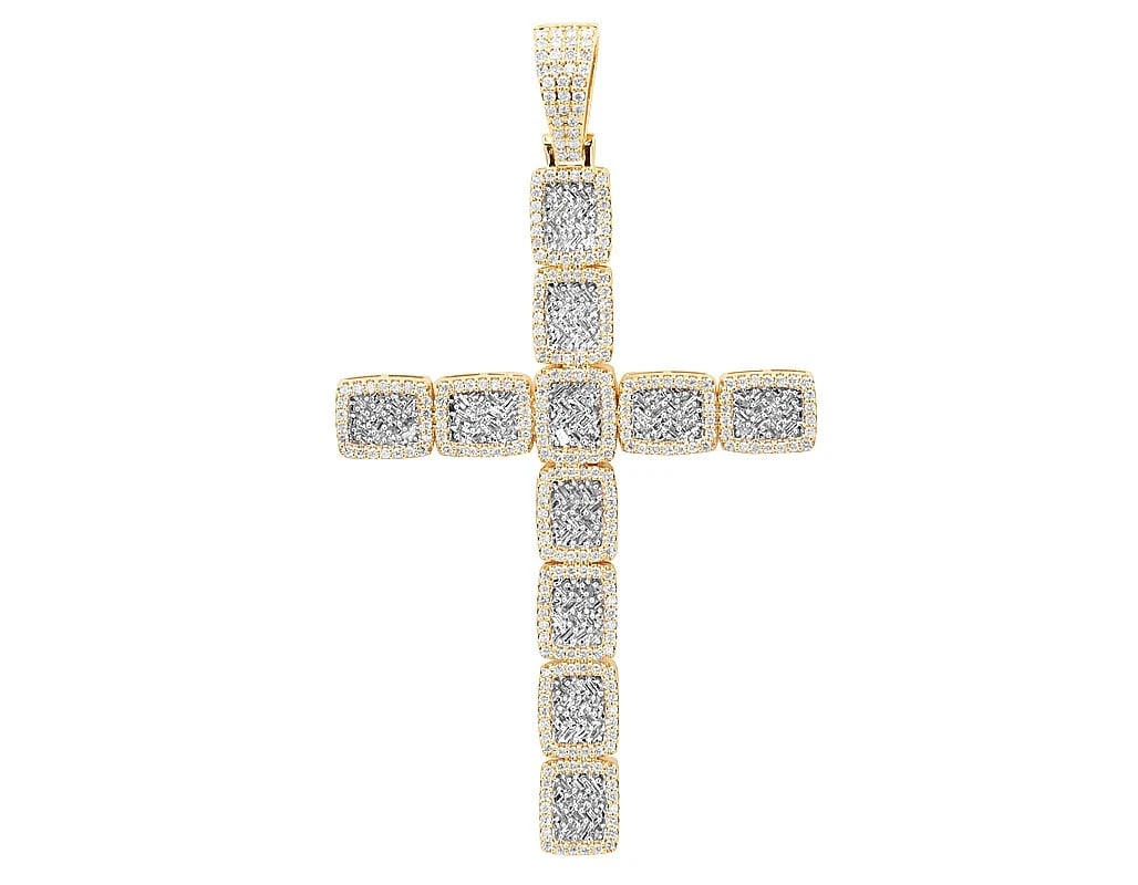 DIAMOND BAGUETTE 10K YELLOW GOLD CLUSTERS CROSS PENDANT: Diamond Baguette 10K Yellow Gold Clusters Cross Pendant Brand: None Type: Pendant Material: 10K Yellow Gold, Main Stone/Creation Natural Color: Yellow Gold Size: Dimension L 3.23" , W 47.1 MM Acce
