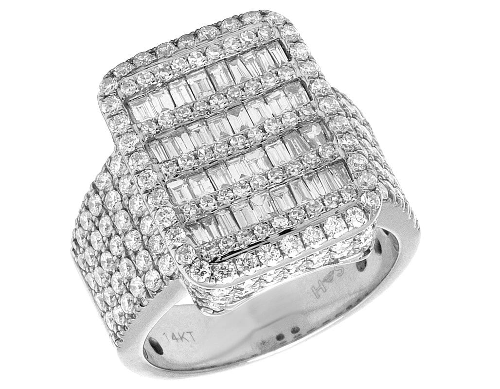 P MENS 14K WHITE GOLD DIAMOND BAGUETTE PINKY RING: p Mens 14K White Gold Diamond Baguette Pinky Ring Brand: None Type: Ring Material: 14K White Gold, Main Stone/Creation Natural Color: White Gold Size: Dimension(s) 20MM, 16MM, 7MM Accessories: Non