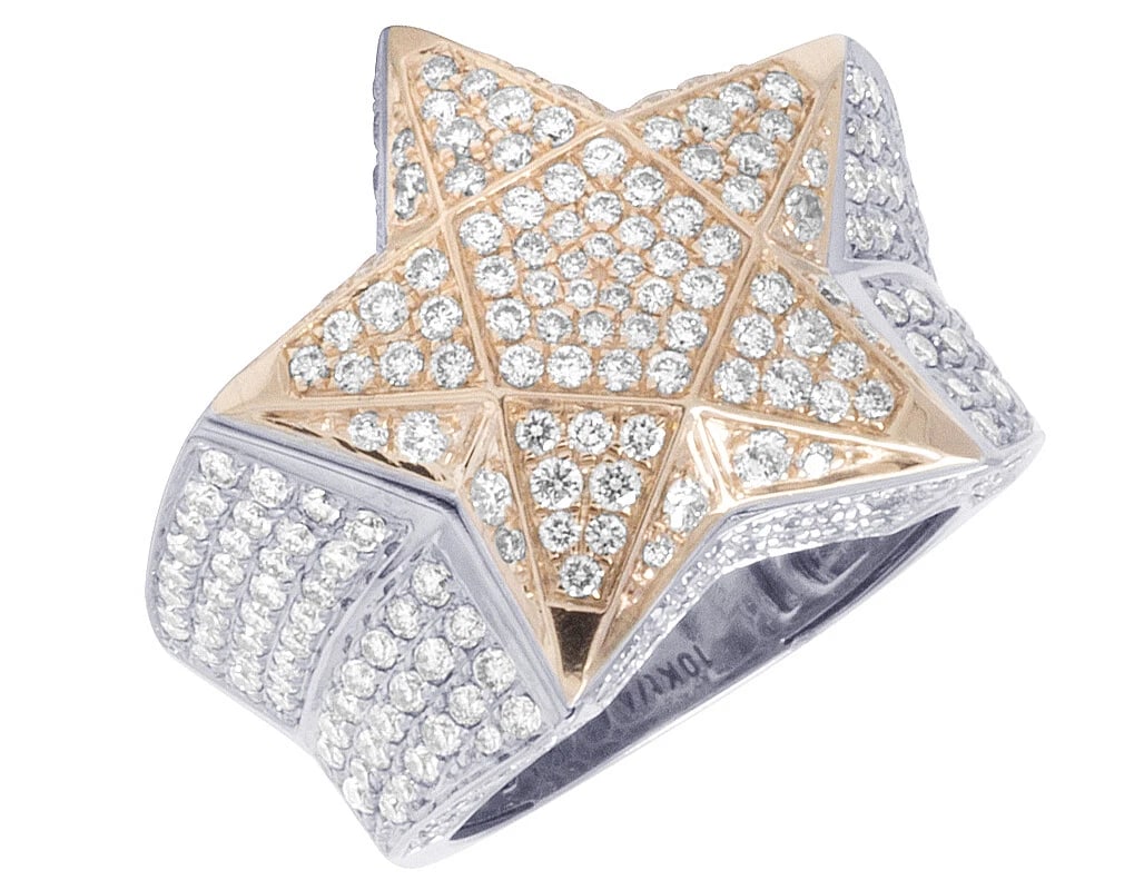 10K TWO-TONE ROSE WHITE GOLD DIAMOND STAR PINKY RING (1 of 5)