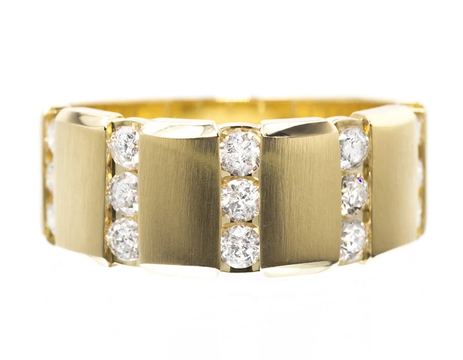 14K YELLOW GOLD MENS FINISH ROUND DIAMOND BAND RING (1 of 3)