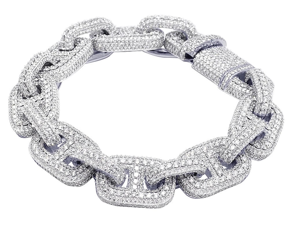 WHITE GOLD 3D PUFF MARINER LINK DIAMOND BRACELET: White Gold 3D Puff Mariner link Diamond Bracelet Brand: None Type: Bracelet Material: 10k White Gold, Color: White Gold Size: Dimension 14mm 8.5" Width 144mm Accessories: None Accessories