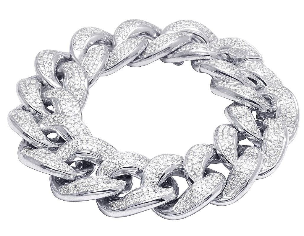 MENS 10K WHITE GOLD GENUINE DIAMOND CUBAN LINK BRACELET: Mens 10K White Gold Genuine Diamond Cuban Link Bracelet Brand: None Type: Bracelet Material: 10K White Gold, Main Stone/Creation Natural Color: White Gold Size: Dimension(s) 21MM, 8" Accessories: