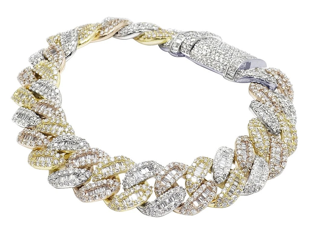 10K 3TONE BAGUETTE DIAMOND MIAMI CUBAN BRACELET (1 of 2)