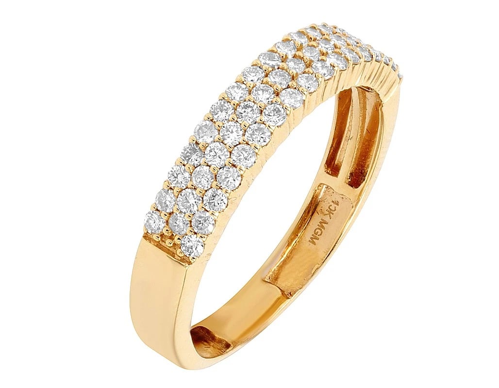 10K YELLOW GOLD TRIPLE ROW ROUND DIAMOND BAND RING: 10K Yellow Gold Triple Row Round Diamond Band Ring Brand: None Type: Ring Material: 10K Yellow Gold, Main Stone/Creation Natural Color: Yellow Gold Size: 10 US Accessories: None Accessorie