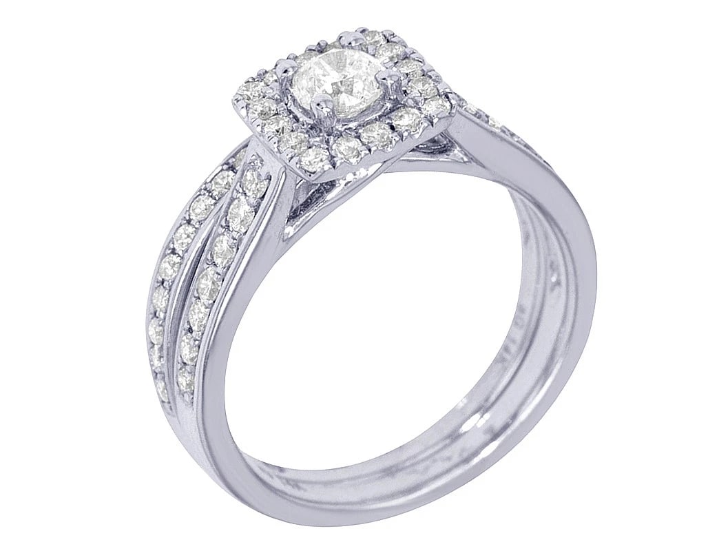 42 POINTER SOLITAIRE SQUARE HALO DIAMOND BRIDAL RINGS SET (1 of 6)