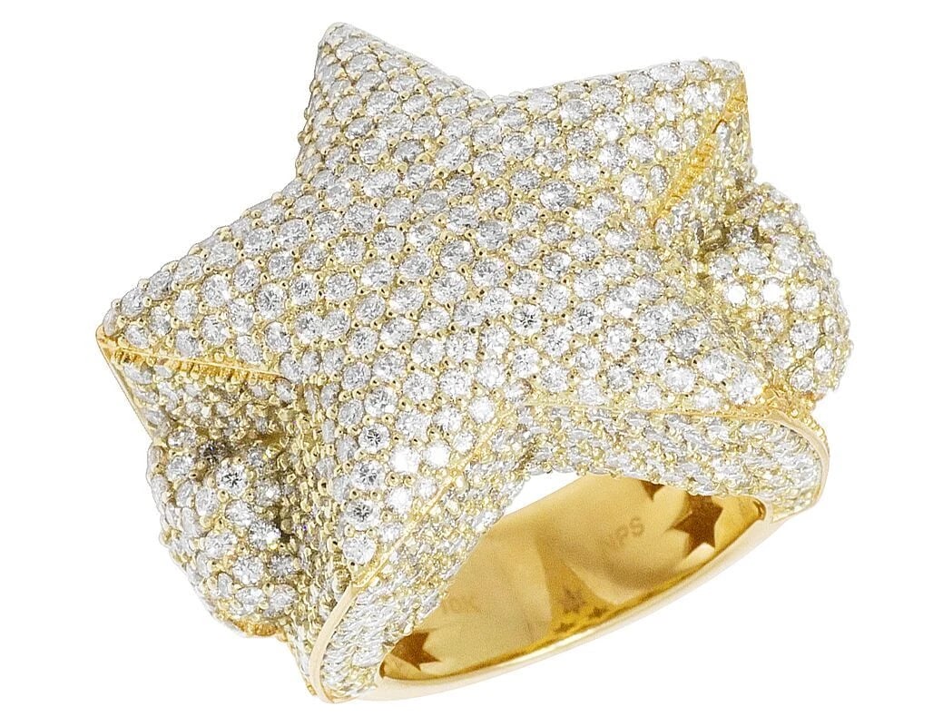 MENS YELLOW GOLD DIAMOND PILLOW SUPERSTAR 3D PINKY RING: Mens Yellow Gold Diamond Pillow Superstar 3D Pinky Ring Brand: None Type: Ring Material: 10K Yellow Gold, Main Stone/Creation Natural Color: Yellow Gold Size: 10 US Accessories: None Acces