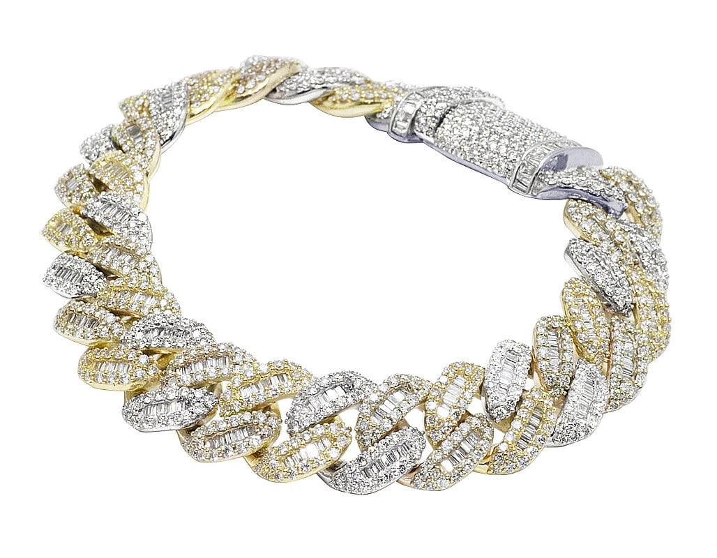 10K TT YELLOW/WHITE BAGUETTE DIAMOND MIAMI CUBAN BRACELET (1 of 2)