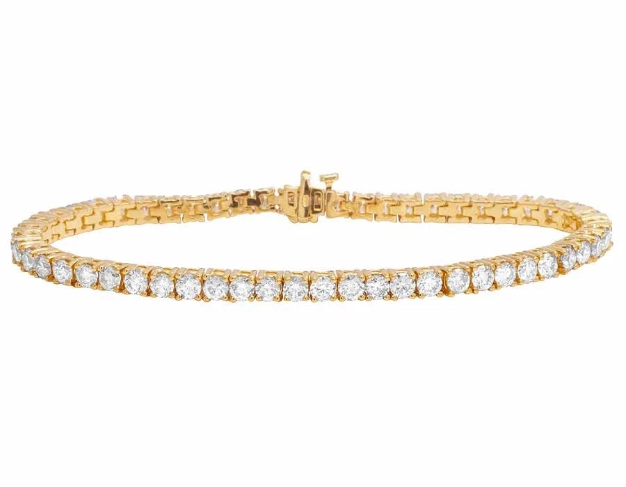 UNISEX 14K YELLOW GOLD 1 ROW PRONG TENNIS DIAMOND BRACELET: Unisex 14K Yellow Gold 1 Row Prong Tennis Diamond Bracelet Brand: None Type: Bracelet Material: 14K Yellow Gold, Main Stone/Creation Natural Color: Yellow Gold Size: Dimension(s) 3.5mm, 8" Accesso