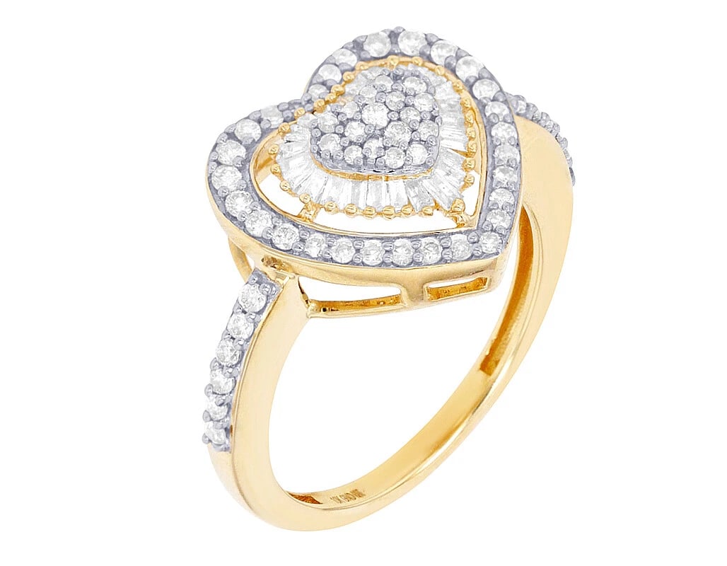 CONCENTRIC HEARTS DIAMOND RING 10K YELLOW-WHITE GOLD: Concentric Hearts Diamond Ring 10K Yellow-White Gold Brand: None Type: Ring Material: 10K Yellow-White Gold, Main Stone/Creation Natural Color: Yellow-White Gold Size: 7 US Accessories: None <
