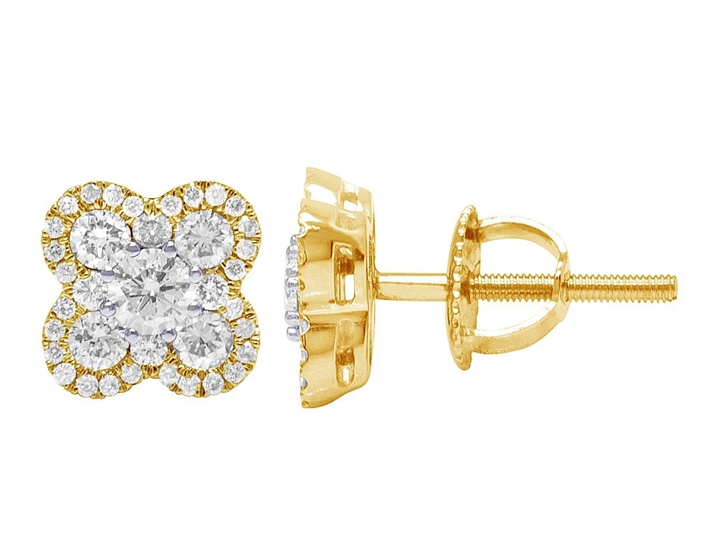 CLOVER STUD 10K YELLOW-WHITE GOLD DIAMOND EARRINGS (1 of 4)