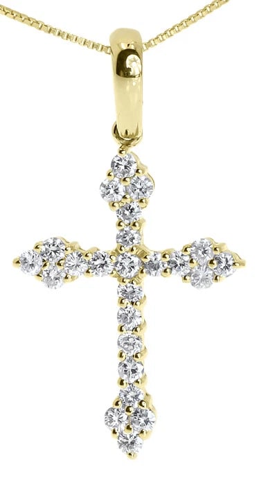 14K YELLOW GOLD ROUND PRONG DIAMOND MINI GOTHIC CROSS PENDANT CHARM: 14k Yellow Gold Round Prong Diamond Mini Gothic Cross Pendant Charm Brand: None Type: Pendant Material: 14k Yellow Gold, Main Stone/Creation Natural Color: Yellow Gold Size: Dimension 1" long, 18mm wi
