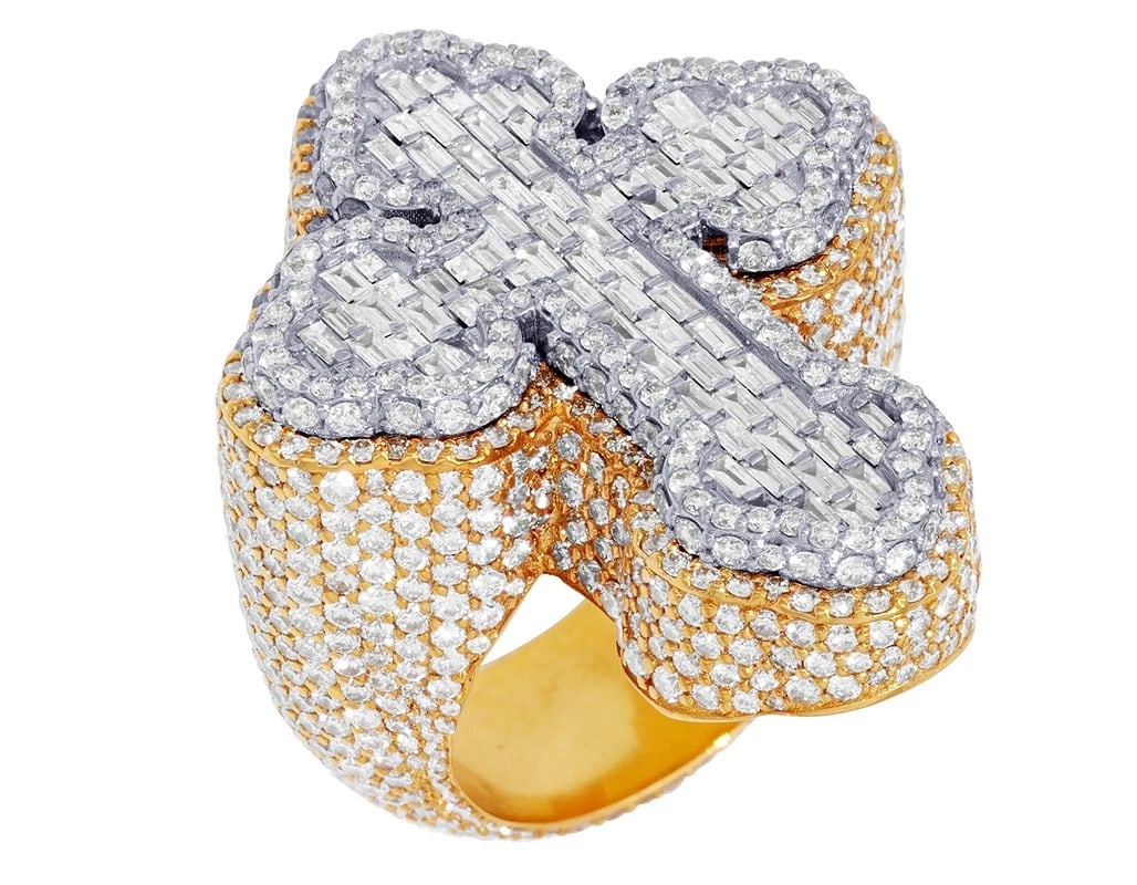 BAGUETTE CROSS DIAMOND RING 10K GOLD (1 of 4)
