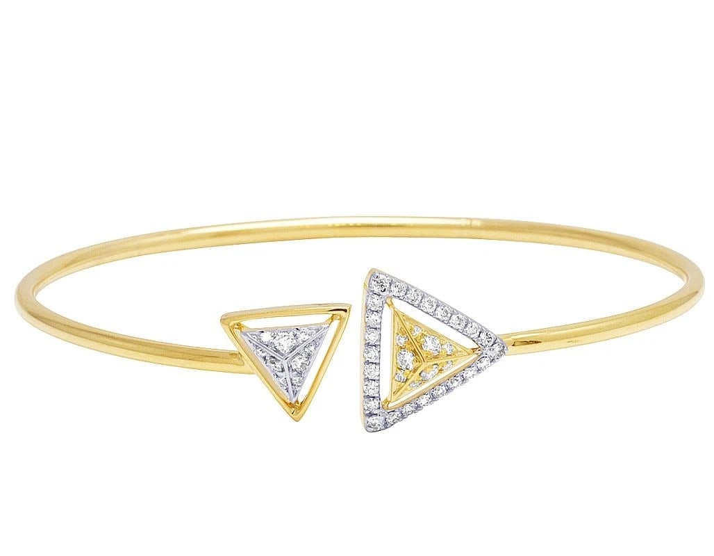 NESTED TRIANGLES DIAMOND FLEX BANGLE BRACELET GOLD - 2