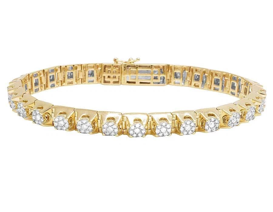 14K YELLOW GOLD GENUINE DIAMOND CLUSTER BRACELET: 14K Yellow Gold Genuine Diamond Cluster Bracelet Brand: None Type: Bracelet Material: 14K Yellow Gold, Main Stone/Creation Natural Color: Yellow Gold Size: Dimension 7mm, 8.5" Accessories: None