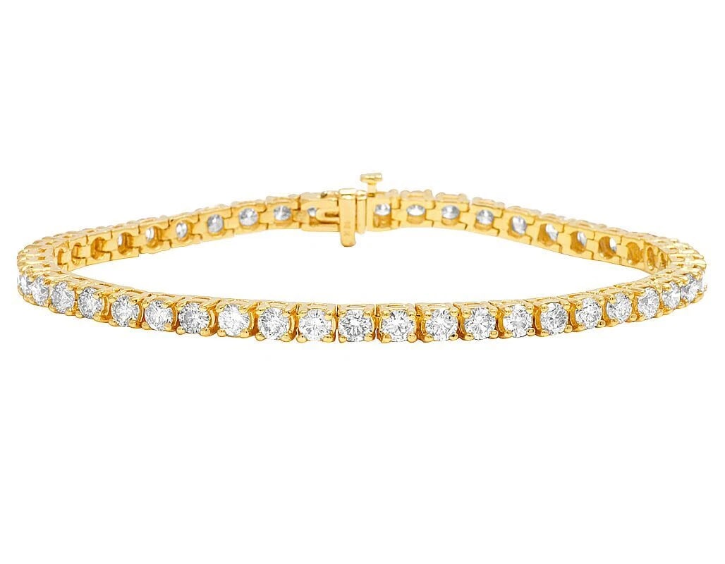 14K YELLOW GOLD TENNIS SOLITAIRE GENUINE DIAMOND BRACELET: 14K Yellow Gold Tennis Solitaire Genuine Diamond Bracelet Brand: None Type: Bracelet Material: 14k Yellow Gold, Main Stone/Creation Natural Color: Yellow Gold Size: Dimension 4MM, 8" Accessories: