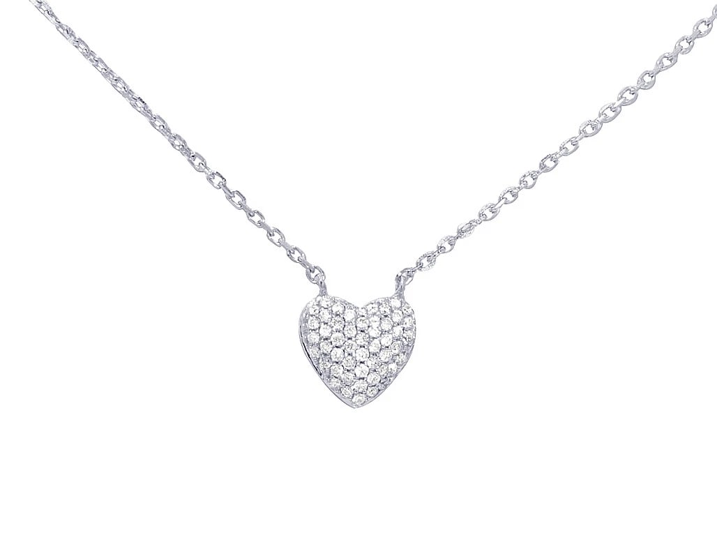 PAVE' HEART DIAMOND PENDANT WITH ROLO LINK CHAIN: Pave' Heart Diamond Pendant with Rolo Link Chain Brand: None Type: Necklace Material: 14k White Gold, Main Stone/Creation Natural Color: White Gold Size: Length 18" Width 0.33"mm Accessories: None