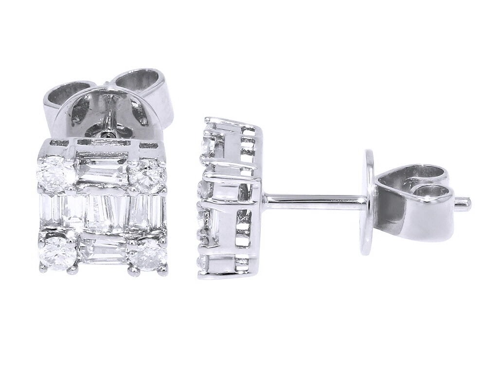 UNISEX SQUARE DIAMOND STUD EARRINGS 14K WHITE GOLD: Unisex Square Diamond Stud Earrings 14K White Gold Brand: None Type: Earrings Material: 14K White Gold, Main Stone/Creation Natural Color: White Gold Size: Dimension 8mm Accessories: None