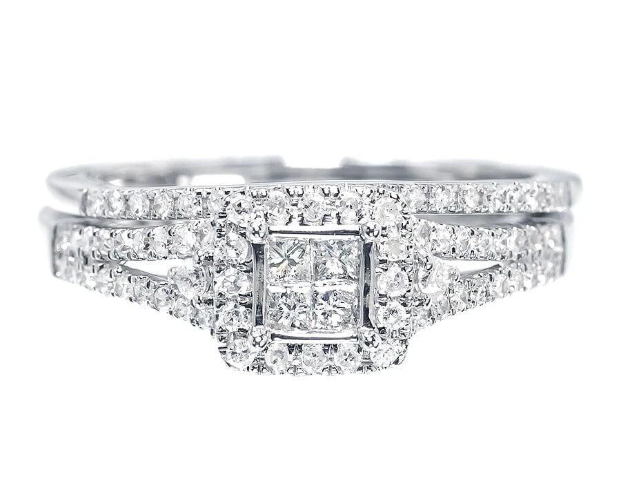 14K WHITE GOLD LADIES PRINCESS DIAMOND HALO RING: 14k White Gold Ladies Princess Diamond Halo Ring Brand: None Type: Ring Material: 14k White Gold, Main Stone/Creation Natural Color: White Gold Size: 7 US Accessories: None Accessories Notice: When