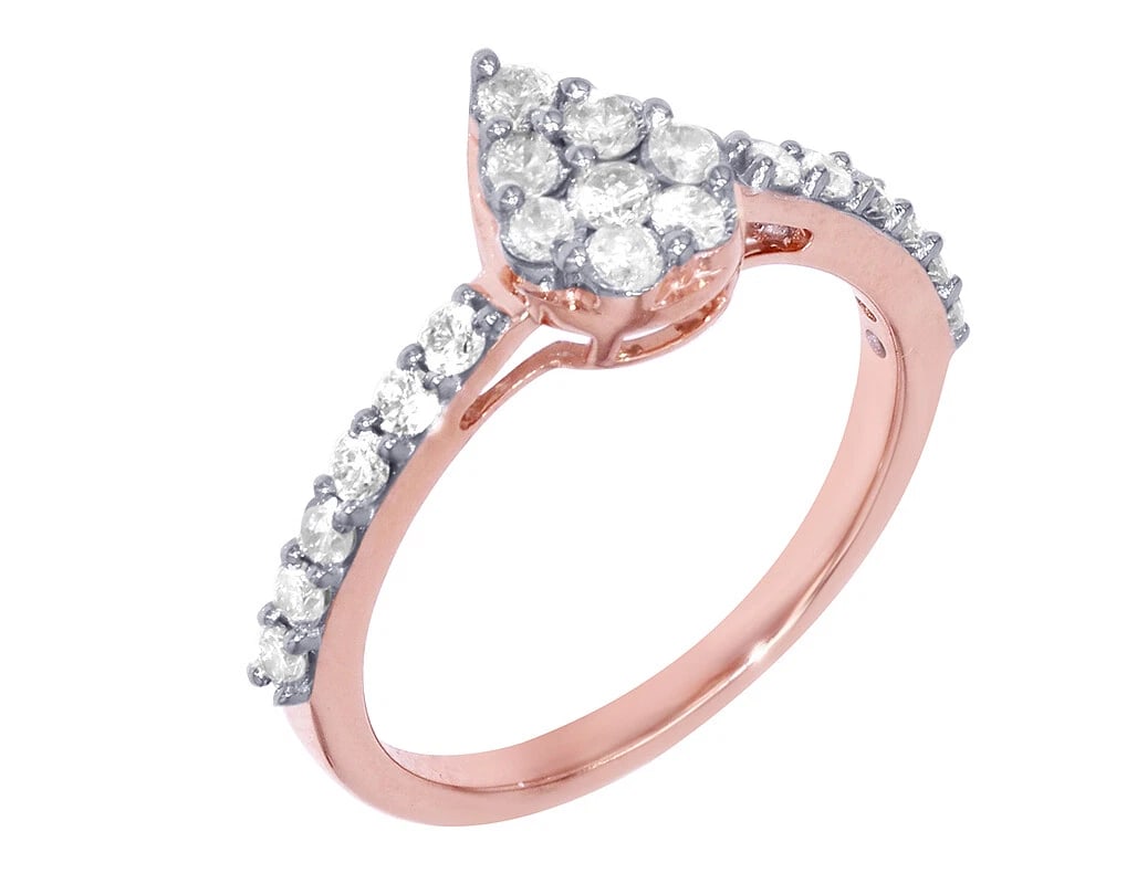 TEARDROP DIAMOND ENGAGEMENT RING 10K GOLD: Teardrop Diamond Engagement Ring 10K Gold Brand: None Type: Ring Material: 10K Rose-White Gold, Main Stone/Creation Natural Color: none Size: 10 US Accessories: None Accessories Notice: Wh