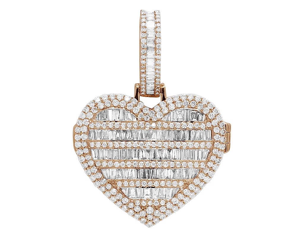 MENS10K ROSE GOLD DIAMOND HEART PENDANT: Mens10k Rose Gold Diamond Heart Pendant Brand: None Type: Pendant Material: 10k Rose Gold, Main Stone/Creation Natural Color: Rose Gold Size: Dimension 2.5" Accessories: None Accessories N