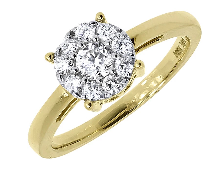 14K YELLOW GOLD LADIES ROUND DIAMOND CLUSTER RING: 14k Yellow Gold Ladies Round Diamond Cluster Ring Brand: None Type: Ring Material: 14k Yellow Gold, Main Stone/Creation Natural Color: Yellow Gold Size: 7 US Accessories: None Accessories Notice: