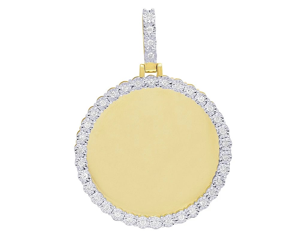 10K YELLOW GOLD MEDALLION ILLUSION PENDANT: 10K Yellow Gold Medallion Illusion Pendant Brand: None Type: Pendant Material: 10K Yellow Gold, Main Stone/Creation Natural Color: Yellow Gold Size: Dimension 2.5" Accessories: None Accessories