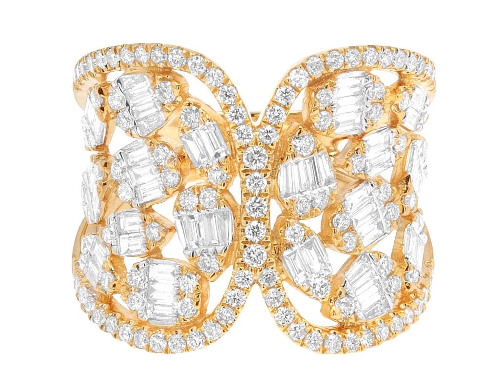 WIDE LOOP BUTTERFLY DIAMOND RING MULTI-SHAPE BAGUETTE - 2