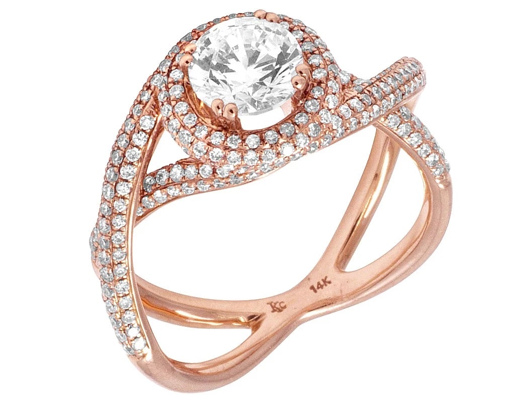 14K ROSE GOLD UNIQUE SEMI MOUNT RING: 14K Rose Gold Unique Semi Mount Ring Brand: None Type: Ring Material: 14K Rose Gold, Main Stone/Creation Natural Color: Rose Gold Size: 7 US Accessories: None Accessories Notice: When purchasing