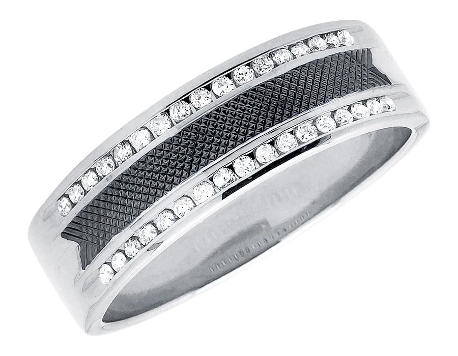 14K WHITE GOLD CARBON FIBER WHITE DIAMOND RING: 14k White Gold Carbon Fiber White Diamond Ring Brand: None Type: Ring Material: 14k White Gold, Main Stone/Creation Natural Color: White Gold Size: 10 US Accessories: None Accessories Notice: When