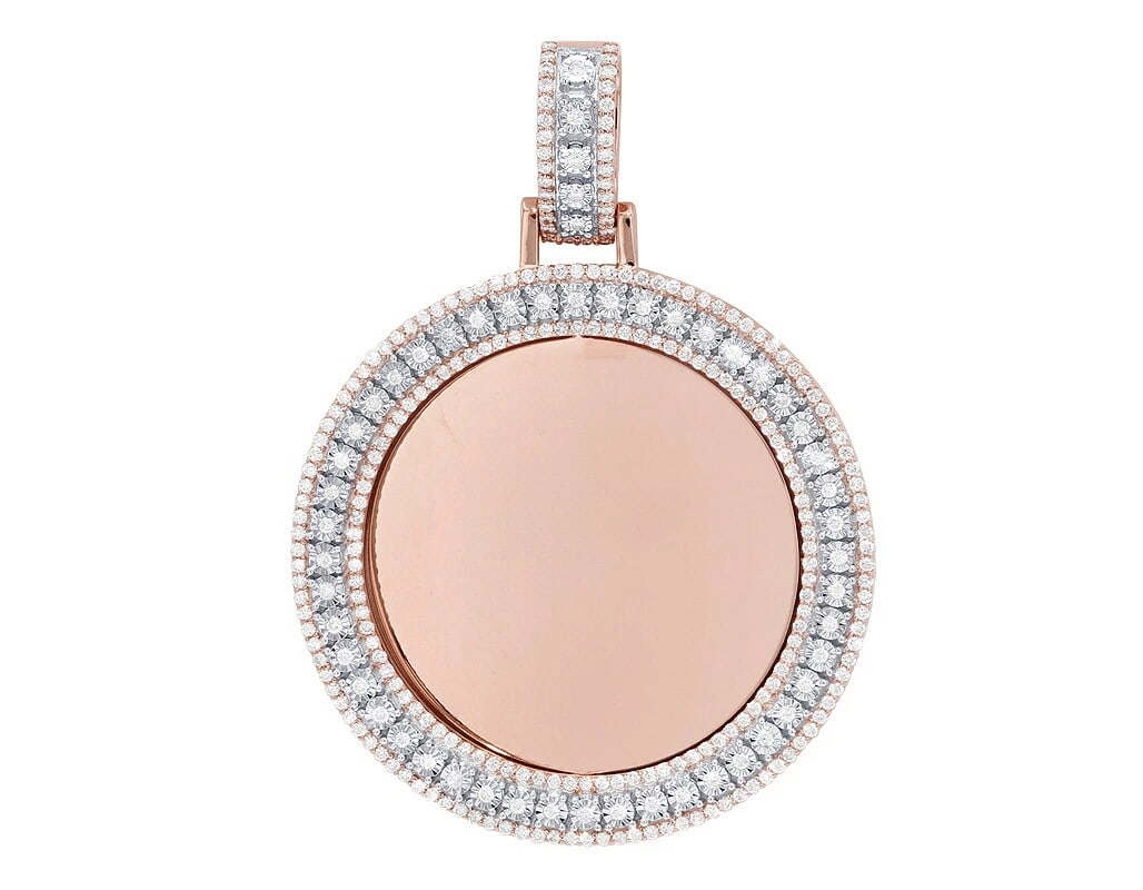 UNISEX DIAMOND SWIVEL MEMORY PENDANT 10K ROSE GOLD: Unisex Diamond Swivel Memory Pendant 10K Rose Gold Brand: None Type: Pendant Material: 10K Rose Gold, Main Stone/Creation Natural Color: Rose Gold Size: Dimension L 2.5" x W 2.5" Accessories: None