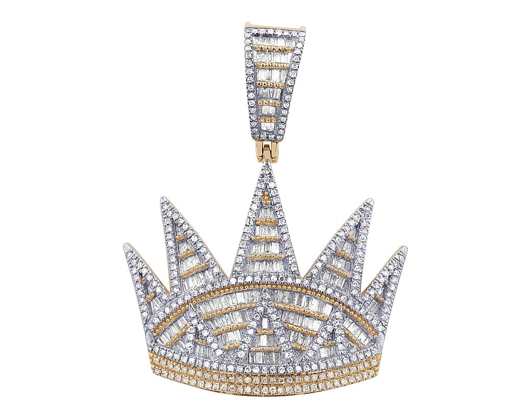 10K ROYAL CROWN DIAMOND PENDANT ROUND TWO-TONE GOLD: 10K Royal Crown Diamond Pendant Round Two-Tone Gold Brand: None Type: Pendant Material: 10K Yellow-White Gold, Main Stone/Creation Natural Color: Yellow-White Gold Size: Dimension Length 30.7MM Width 