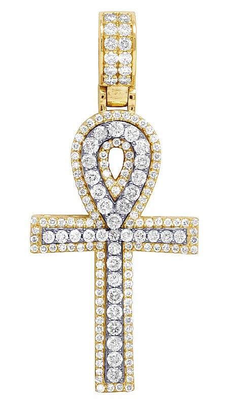 MENS DIAMOND ANKH CROSS PENDANT 10K 2 TONE GOLD CHARM: Mens Diamond Ankh Cross Pendant 10K 2 Tone Gold Charm Brand: None Type: Pendant Material: 10K Yellow Gold, Main Stone/Creation Natural Color: Yellow Gold Size: Dimension 2 inches Accessories: None