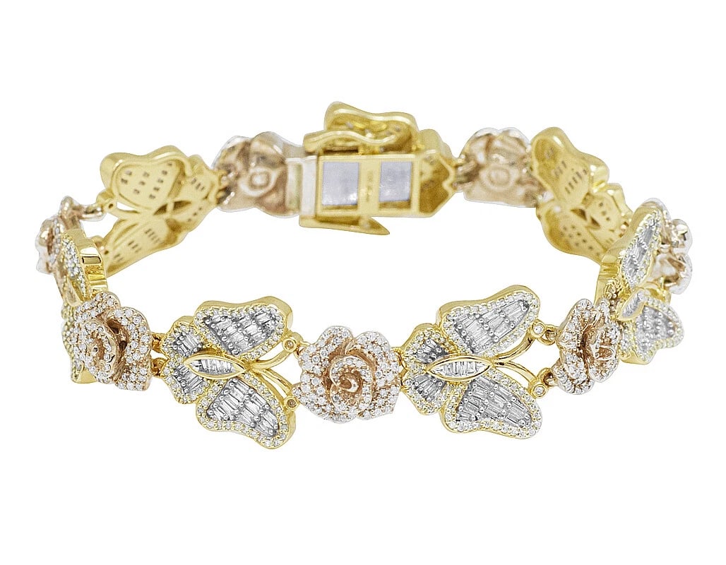 LADIES 10K TWO-TONE BAGUETTE DIAMOND BUTTERFLY BRACELET (1 of 3)