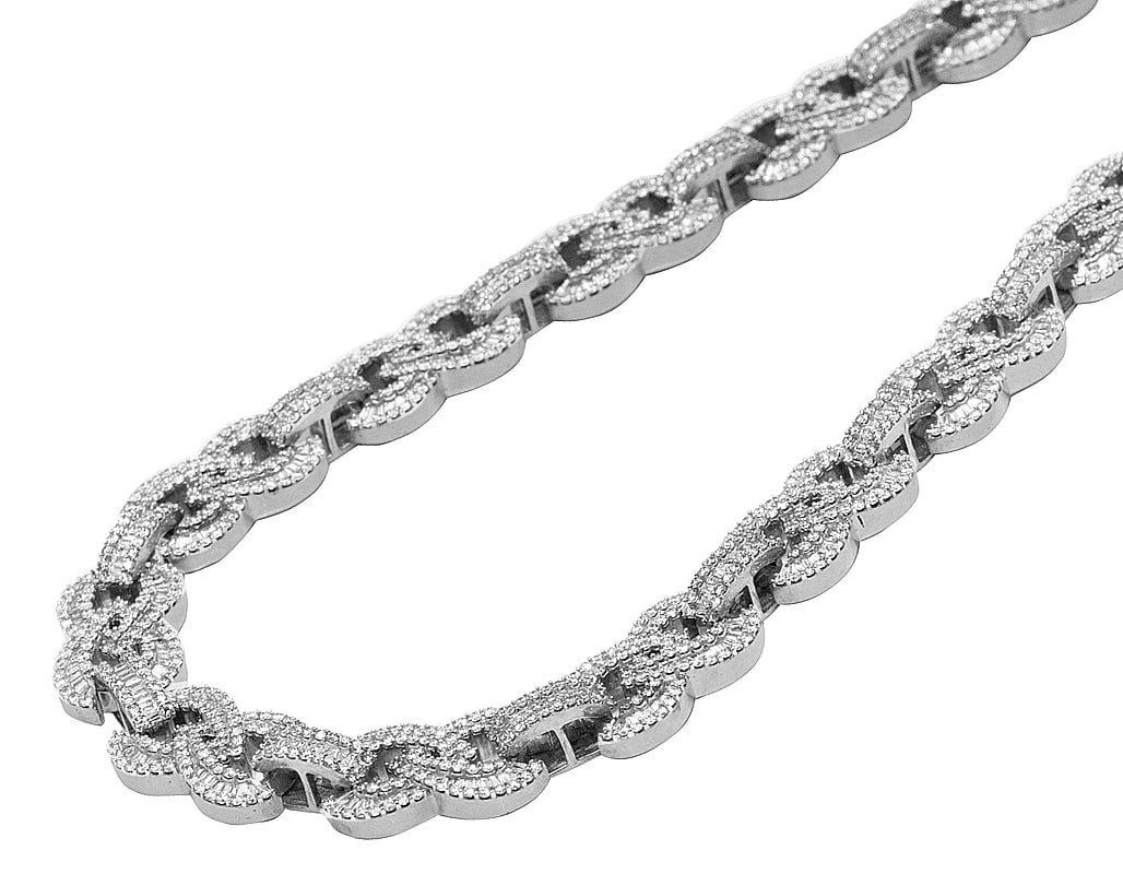 10K WHITE GOLD BAGUETTE DIAMOND INFINITY CUBAN CHAIN (1 of 4)