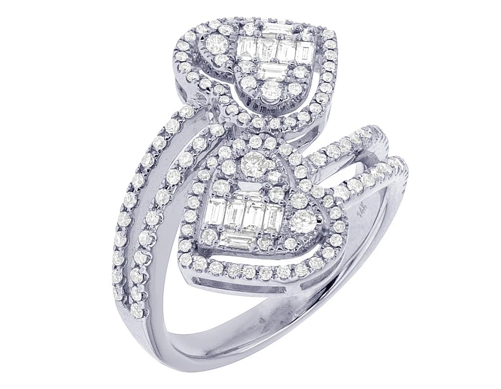 DUAL HEART LOOP DIAMOND RING 14K WHITE GOLD (1 of 5)