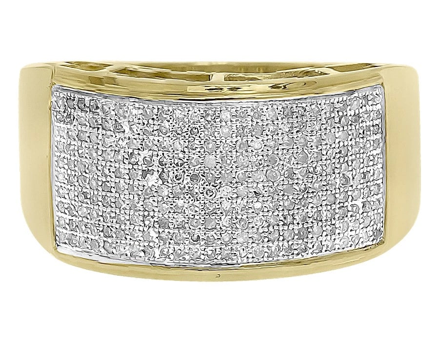 10K YELLOW GOLD MENS ROUND PAVE DIAMOND BAND RING: 10k Yellow Gold Mens Round Pave Diamond Band Ring Brand: None Type: Ring Material: 10k Yellow Gold, Main Stone/Creation Natural Color: Yellow Gold Size: 10 US Accessories: None Accessories