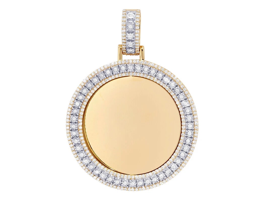 UNISEX DIAMOND SWIVEL MEMORY PENDANT: Unisex Diamond Swivel Memory Pendant Brand: None Type: Pendant Material: 10K Yellow Gold, Main Stone/Creation Natural Color: Yellow Gold Size: Dimension L 2.5" x W 2.5" Accessories: None A